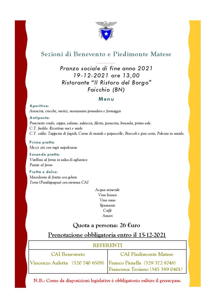 Domenica 19/12/2021 - Pranzo sociale di fine anno
