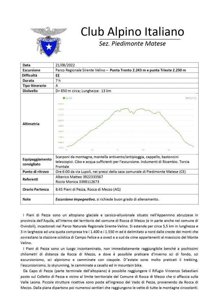 21.08.2022 – Parco Regionale Sirente Velino – Punta Trento 2.243 m e punta Trieste 2.230 m