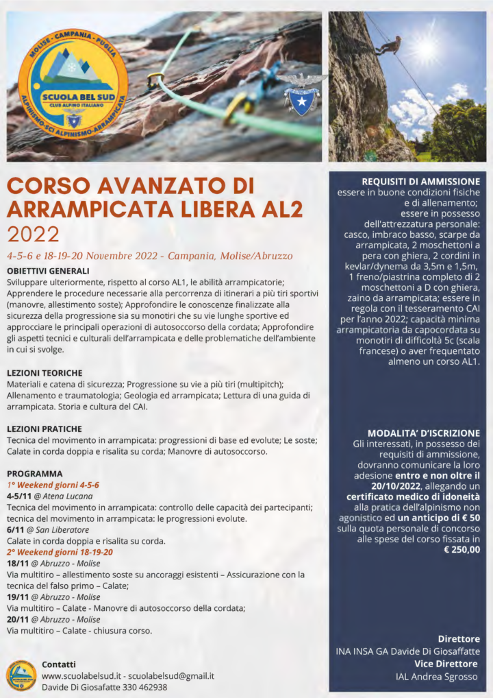 SCUOLA BEL SUD – Corso avanzato di arrampicata libera AL2