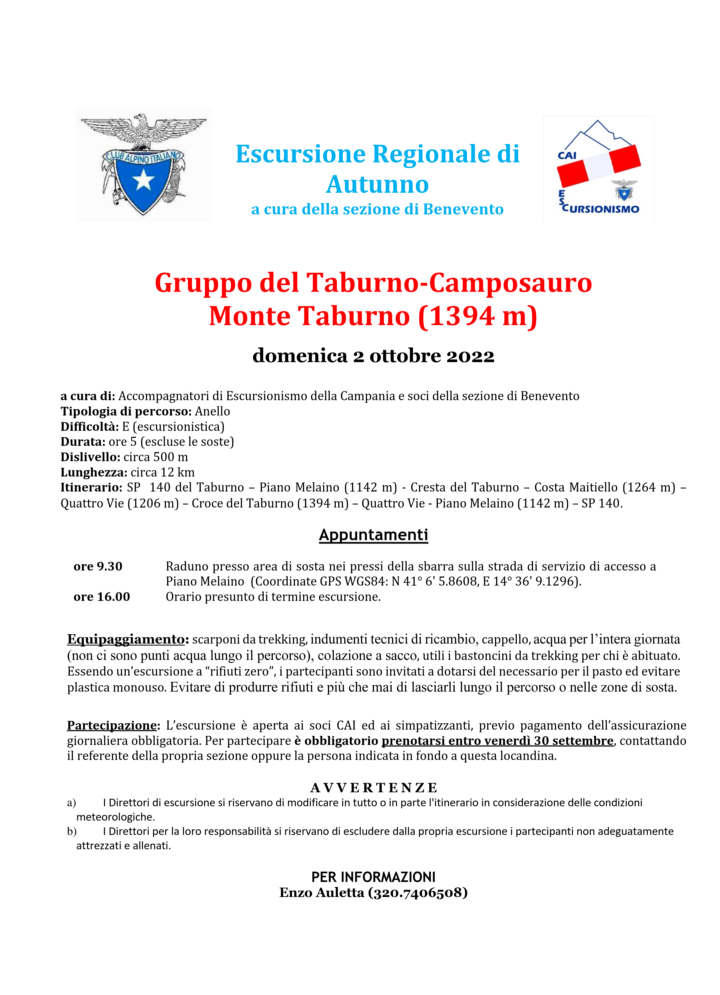 02/10/2022 - ESCURSIONE REGIONALE DI AUTUNNO - MONTE TABURNO