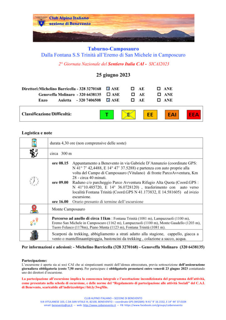 25/06/2023 – 2° Giornata Nazionale del Sentiero Italia CAI – SICAI2023