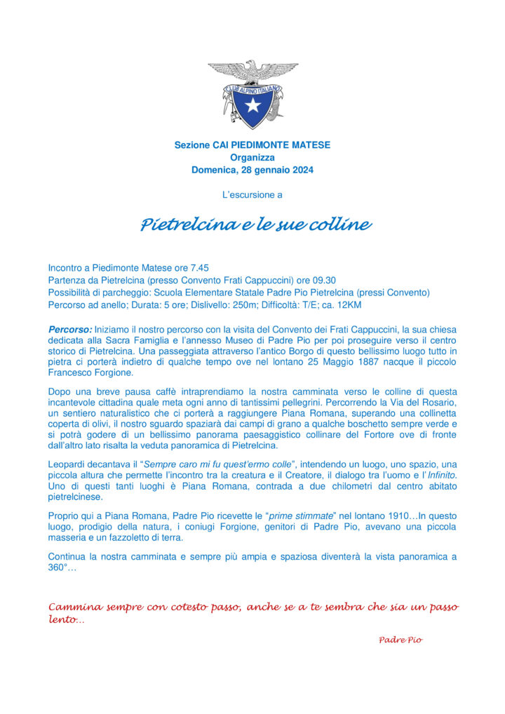 28/01/2024 – PIETRELCINA E LE SUE COLLINE