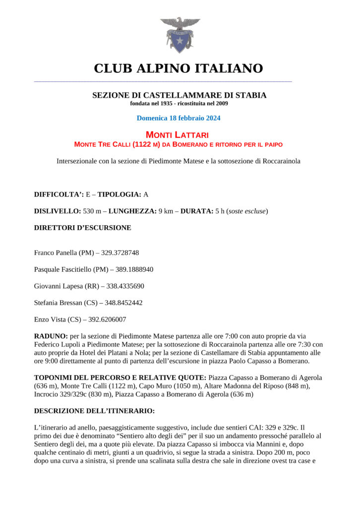 18/02/2024 – MONTI LATTARI – MONTE TRE CALLI