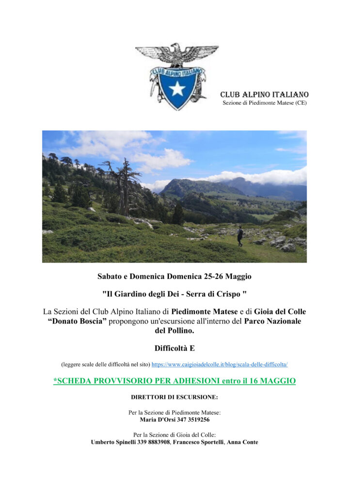 Sabato e Domenica 25-26 Maggio – “Il Giardino degli Dei – Serra di Crispo”