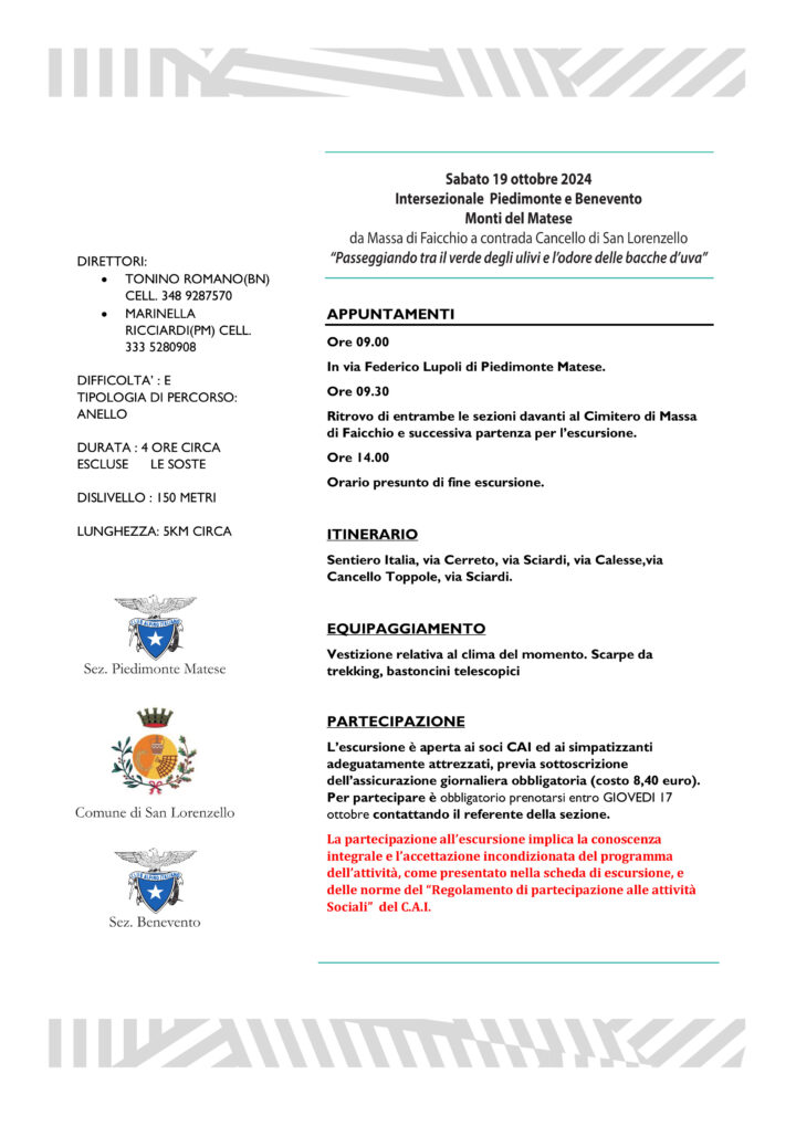 Sabato 19 Ottobre 2024 Intersezionale – Monti del Matese