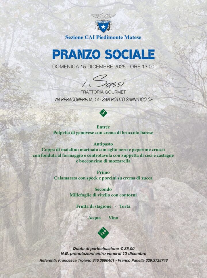 Domenica 15 Dicembre 2024 – Pranzo sociale