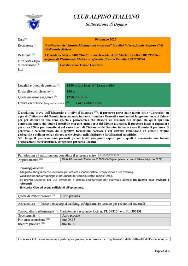 Domenica 09/03/2025 – Civitanova del Sannio Montagnola molisana