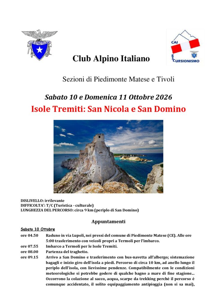 10-11/10/2026 - ISOLE TREMITI Isole Tremiti – Locandina 10 e 11 ottobre 2026